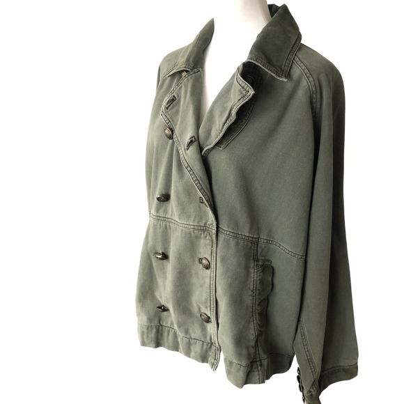 We the Free Army Green $168 Double Breasted Cotton Boho Trucker Utility Jacket M - Picture 3 of 16